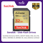 Load image into Gallery viewer, SanDisk Extreme SDHC, SDXVT 32GB, V30, U3, C10, UHS-I, 100MB/s R, 60MB/s W, 4x6, Lifetime Limited