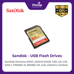 Load image into Gallery viewer, SanDisk Extreme SDXC, SDXV2 64GB, V30, U3, C10, UHS-I, 170MB/s R, 80MB/s W, 4x6, Lifetime Limited