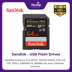 Load image into Gallery viewer, SanDisk Extreme Pro SDXC, SDXXU 64GB, V30, U3, C10, UHS-I, 200MB/s R, 90MB/s W, 4x6, Lifetime Limited