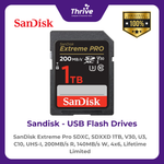 Load image into Gallery viewer, SanDisk Extreme Pro SDXC, SDXXD 1TB, V30, U3, C10, UHS-I, 200MB/s R, 140MB/s W, 4x6, Lifetime Limited