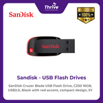 Load image into Gallery viewer, SanDisk Cruzer Blade USB Flash Drive, CZ50 16GB, USB2.0, Black with red accent, compact design, 5Y