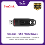 Load image into Gallery viewer, SanDisk Ultra USB 3.0 Flash Drive, CZ48 64GB, USB3.0, Black, stylish sleek design, 5Y