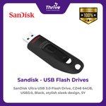 Load image into Gallery viewer, SanDisk Ultra USB 3.0 Flash Drive, CZ48 64GB, USB3.0, Black, stylish sleek design, 5Y