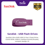Load image into Gallery viewer, SanDisk Ultra Shift USB 3.2 Gen 1 Flash Drive, CZ410 32GB, USB3.2, Cattleya Orchid (Purple), compact design, 5Y