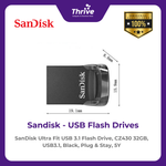 Load image into Gallery viewer, SanDisk Ultra Fit USB 3.1 Flash Drive, CZ430 32GB, USB3.1, Black, Plug & Stay, 5Y