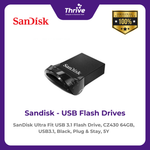 Load image into Gallery viewer, SanDisk Ultra Fit USB 3.1 Flash Drive, CZ430 64GB, USB3.1, Black, Plug & Stay, 5Y