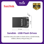 Load image into Gallery viewer, SanDisk Ultra Fit USB 3.1 Flash Drive, CZ430 64GB, USB3.1, Black, Plug & Stay, 5Y