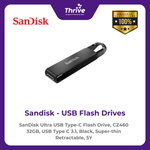 Load image into Gallery viewer, SanDisk Ultra USB Type-C Flash Drive, CZ460 32GB, USB Type C 3.1, Black, Super-thin Retractable, 5Y