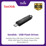 Load image into Gallery viewer, SanDisk Ultra USB Type-C Flash Drive, CZ460 32GB, USB Type C 3.1, Black, Super-thin Retractable, 5Y