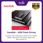Load image into Gallery viewer, SanDisk Ultra USB Type-C Flash Drive, CZ460 128GB, USB Type C 3.1, Black, Super-thin Retractable, 5Y