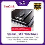 Load image into Gallery viewer, SanDisk Ultra USB Type-C Flash Drive, CZ460 256GB, USB Type C 3.1, Black, Super-thin Retractable, 5Y