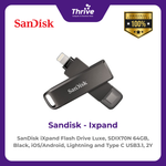 Load image into Gallery viewer, SanDisk iXpand Flash Drive Luxe, SDIX70N 64GB, Black, iOS/Android, Lightning and Type C USB3.1, 2Y