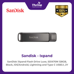 Load image into Gallery viewer, SanDisk iXpand Flash Drive Luxe, SDIX70N 128GB, Black, iOS/Android, Lightning and Type C USB3.1, 2Y