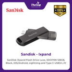 Load image into Gallery viewer, SanDisk iXpand Flash Drive Luxe, SDIX70N 128GB, Black, iOS/Android, Lightning and Type C USB3.1, 2Y