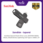 Load image into Gallery viewer, SanDisk iXpand Flash Drive Luxe, SDIX70N 128GB, Black, iOS/Android, Lightning and Type C USB3.1, 2Y