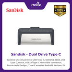 Load image into Gallery viewer, SanDisk Ultra Dual Drive USB Type C, SDDDC2 32GB, USB Type C, Black, USB3.1/Type C reversible connector, Retractable Design , Type-C enabled Android devices, 5Y