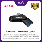 Load image into Gallery viewer, SanDisk Ultra® Dual Drive Go USB Type-C™ Flash Drive, SDDDC3 32GB, USB Type C, Black, USB3.1/Type C reversible connector, Swivel Design, Type-C enabled Android devices, 5Y