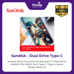 Load image into Gallery viewer, SanDisk Ultra® Dual Drive Go USB Type-C™ Flash Drive, SDDDC3 1TB, USB3.2 Gen 1 Type C / Type A, Swivel Design, Black, 5Y