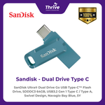 Load image into Gallery viewer, SanDisk Ultra® Dual Drive Go USB Type-C™ Flash Drive, SDDDC3 64GB, USB3.2 Gen 1 Type C / Type A, Swivel Design, Navagio Bay Blue, 5Y