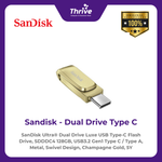 Load image into Gallery viewer, SanDisk Ultra® Dual Drive Luxe USB Type-C Flash Drive, SDDDC4 128GB, USB3.2 Gen1 Type C / Type A, Metal, Swivel Design, Champagne Gold, 5Y