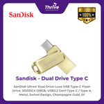 Load image into Gallery viewer, SanDisk Ultra® Dual Drive Luxe USB Type-C Flash Drive, SDDDC4 128GB, USB3.2 Gen1 Type C / Type A, Metal, Swivel Design, Champagne Gold, 5Y