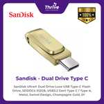 Load image into Gallery viewer, SanDisk Ultra® Dual Drive Luxe USB Type-C Flash Drive, SDDDC4 512GB, USB3.2 Gen1 Type C / Type A, Metal, Swivel Design, Champagne Gold, 5Y