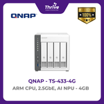 Load image into Gallery viewer, QNAP TS-433-4G NAS 4-Bay dengan ARM CPU, 2.5GbE, AI NPU, 4GB RAM, dan 4 x SATA 6Gb/s