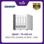 Load image into Gallery viewer, QNAP TS-433-4G NAS 4-Bay dengan ARM CPU, 2.5GbE, AI NPU, 4GB RAM, dan 4 x SATA 6Gb/s