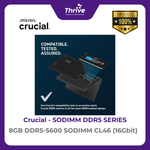 Load image into Gallery viewer, Crucial by Micron SODIMM SERIES 8GB DDR5-5600 SODIMM CL46 (16Gbit) PC5-44800 5600 Mhz - CT8G56C46S5 Limited Lifetime