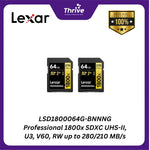 Load image into Gallery viewer, LSD1800064G-BNNNG Professional 1800x SDXC UHS-II, U3, V60, RW up to 280/210 MB/s.