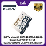 Load image into Gallery viewer, KLEVV MicroSD CRAS 100MB/S 128GB Class 10 A2 V30 UHS-I U1 - K0128GUSD6U1-CA (With SD Adaptor)
