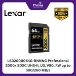 Load image into Gallery viewer, LSD2000064G-BNNNG Professional 2000x SDXC UHS-II, U3, V90, RW up to 300/260 MB/s