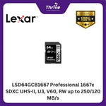 Load image into Gallery viewer, LSD64GCB1667 Professional 1667x SDXC UHS-II, U3, V60, RW up to 250/120 MB/s.