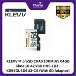 Load image into Gallery viewer, KLEVV MicroSD CRAS 100MB/S 64GB Class 10 A2 V30 UHS-I U3 - K064GUSD6U3-CA (With SD Adaptor)