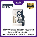 Load image into Gallery viewer, KLEVV MicroSD CRAS 100MB/S 32GB Class 10 A2 V10 UHS-I U1 - K032GUSD6U1-CA (With SD Adaptor)