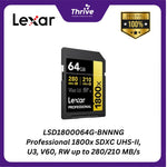 Load image into Gallery viewer, LSD1800064G-BNNNG Professional 1800x SDXC UHS-II, U3, V60, RW up to 280/210 MB/s.