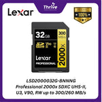 Load image into Gallery viewer, LSD2000032G-BNNNG Professional 2000x SDXC UHS-II, U3, V90, RW up to 300/260 MB/s.