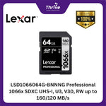 Load image into Gallery viewer, LSD1066064G-BNNNG Professional 1066x SDXC UHS-I, U3, V30, RW up to 160/120 MB/s.