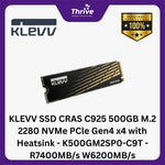 Load image into Gallery viewer, KLEVV SSD CRAS C925 500GB M.2 2280 NVMe PCle Gen4 x4 with Heatsink - K500GM2SP0-C9T - R7400MB/s W6200MB/s