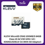 Load image into Gallery viewer, KLEVV MicroSD CRAS 100MB/S 64GB Class 10 A2 V30 UHS-I U3 - K064GUSD6U3-CA (With SD Adaptor)