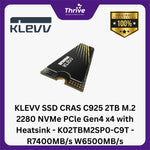 Load image into Gallery viewer, KLEVV SSD CRAS C925 2TB M.2 2280 NVMe PCle Gen4 x4 with Heatsink - K02TBM2SP0-C9T - R7400MB/s W6500MB/s