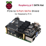 Load image into Gallery viewer, Raspberry Pi 5 X1009 PCIe to 5-Port SATA Shield SATA HAT Expansion Board (NOT Support Boot from HDD/SSD)

