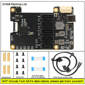 Raspberry Pi 5 X1009 PCIe to 5-Port SATA Shield SATA HAT Expansion Board (NOT Support Boot from HDD/SSD)