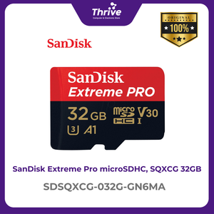 SanDisk Extreme Pro microSDHC, SQXCG 32GB, V30, U3, C10, A1, UHS-1, 100MB/s R, 90MB/s W, 4x6, SD adaptor, Lifetime Limited