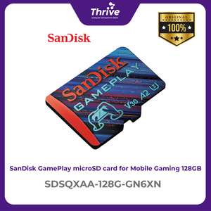 SanDisk GamePlay microSD card for Mobile Gaming, microSDXC, SQXAA 128GB, V30, U3, C10, A2, UHS-I, 190MB/s R, 90MB/s W, 4x6, Lifetime Limited