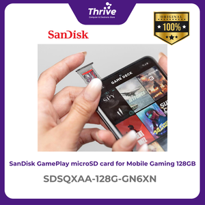 SanDisk GamePlay microSD card for Mobile Gaming, microSDXC, SQXAA 128GB, V30, U3, C10, A2, UHS-I, 190MB/s R, 90MB/s W, 4x6, Lifetime Limited