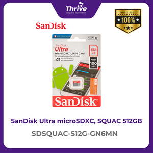 SanDisk Ultra microSDXC, SQUAC 512GB, A1, C10, U1, UHS-I, 150MB/s R, 4x6, 10Y