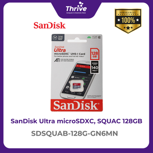 SanDisk Ultra microSDXC, SQUAB128GB, A1, C10, U1, UHS-I, 140MB/s R, 4x6, 10Y