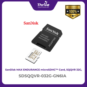 SanDisk MAX ENDURANCE microSDHC™ Card, SQQVR 32G, (15,000 Hrs), UHS-I, C10, U3, V30, 100MB/s R, 40MB/s W, SD adaptor, 3Y