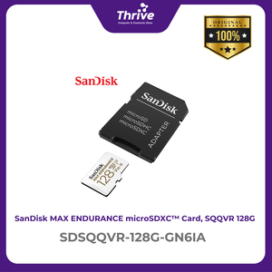 SanDisk MAX ENDURANCE microSDXC™ Card, SQQVR 128G, (60,000 Hrs), UHS-I, C10, U3, V30, 100MB/s R, 40MB/s W, SD adaptor, 10Y